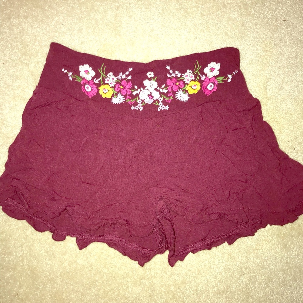 Maroon flowy shorts